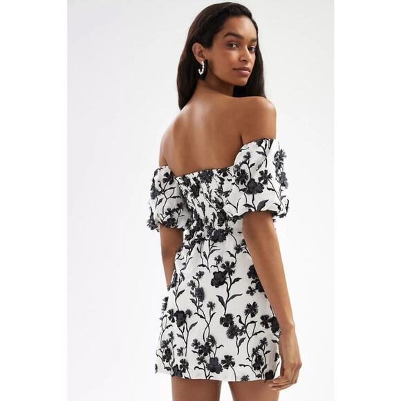Anthropologie Applique Sabrina Mini Dress Sz 10 White Black - Picture 4 of 11